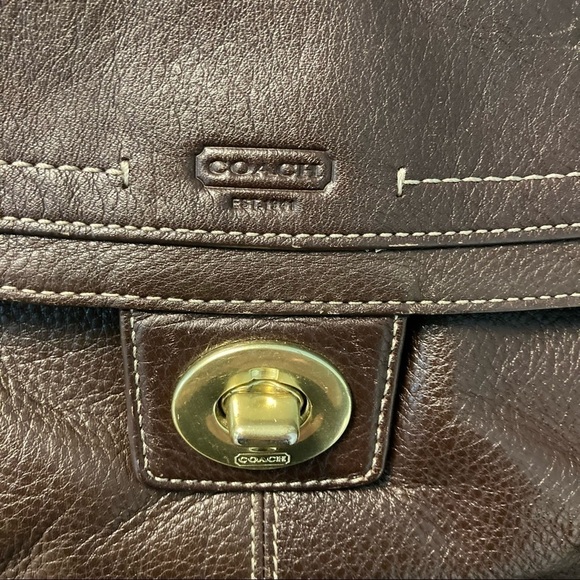 COACH Penelope Soft Pebbled Turnlock Carryall Deep Brown Tote Bag - Picture 3 of 9